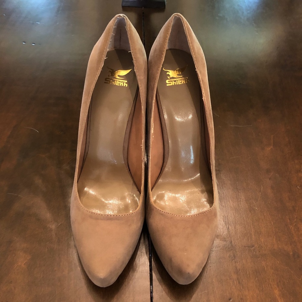 TAN Shiekh Laura Felt 5" Stiletto Heels Size 10M - Picture 2 of 7